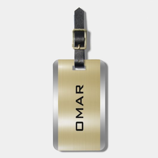 Metallic zilver en goud aangepaste zwarte tekst bagagelabel (Voorkant verticaal)