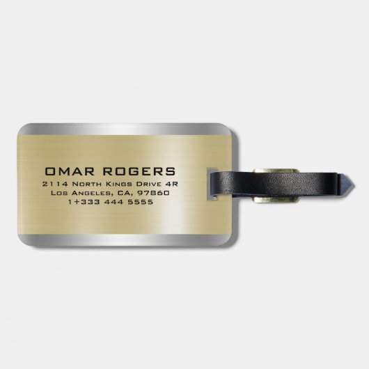 Metallic zilver en goud aangepaste zwarte tekst bagagelabel (Achterkant horizontaal)
