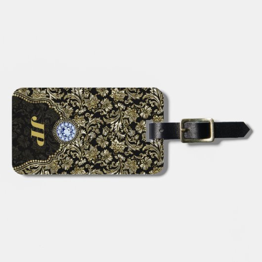 Metallic zilver en goud bloemdamast 2 bagagelabel (Voorkant horizontaal)