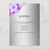 Metallic zilver en Paarse rozenboeket bruiloft Informatiekaartje (Voorkant)
