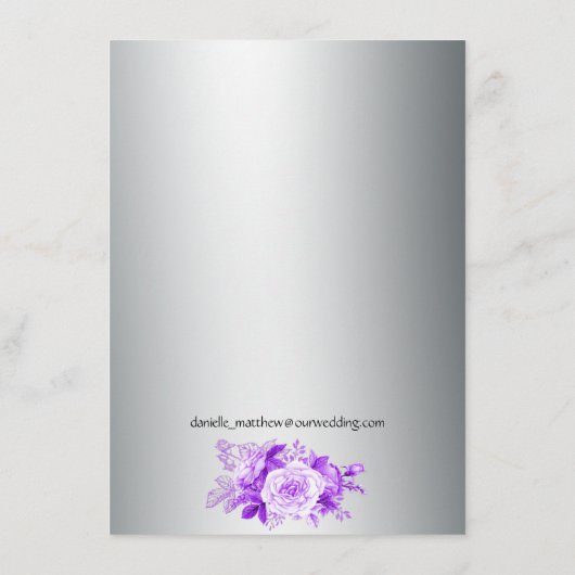 Metallic zilver en Paarse rozenboeket bruiloft Informatiekaartje (Achterkant)