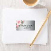 Metallic zilver en roze Rose Bouquet Floral Etiket (Insitu)