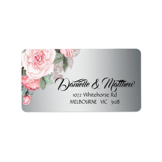 Metallic zilver en roze Rose Bouquet Floral Etiket (Voorkant)