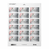 Metallic zilver en roze Rose Bouquet Floral Etiket (Full Sheet)