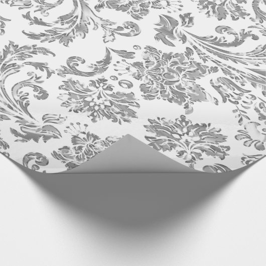 Metallic zilver en witte  Damaskers Cadeaupapier (Hoek)