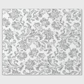 Metallic zilver en witte  Damaskers Cadeaupapier (Vlak)