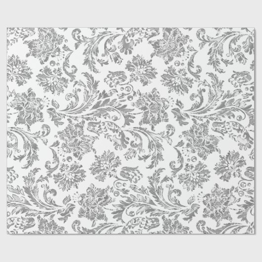 Metallic zilver en witte  Damaskers Cadeaupapier (Vlak)