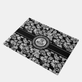 Metallic zilver en zwart damast deurmat (Schuin)