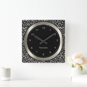 Metallic zilver en zwarte luipaard afdrukken vierkante klok (Huis)