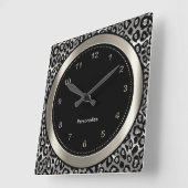 Metallic zilver en zwarte luipaard afdrukken vierkante klok (Hoek)