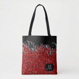 Metallic zilver Floral met rode Confetti Tote Bag