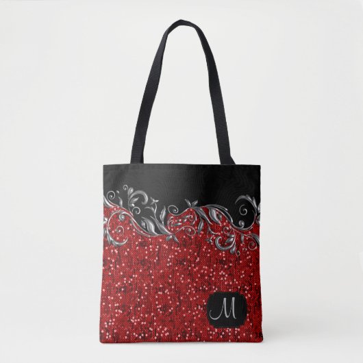 Metallic zilver Floral met rode Confetti Tote Bag (Voorkant)