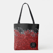 Metallic zilver Floral met rode Confetti Tote Bag (Achterkant)