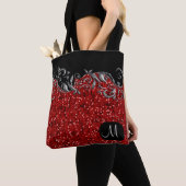 Metallic zilver Floral met rode Confetti Tote Bag (Dichtbij)