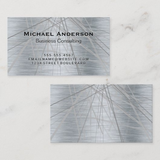 Metallic zilver geborsteld Abstracte lijnen Visitekaartje (Voorkant / Achterkant)