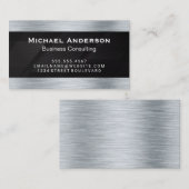 Metallic zilver geborsteld | Zwarte streeplijn Visitekaartje (Voorkant / Achterkant)