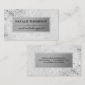 Metallic zilver gespikkeld patroon visitekaartje (Voorkant / Achterkant)