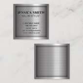 Metallic zilver glanzend grillpatroon vierkante visitekaartje (Voorkant / Achterkant)