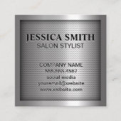 Metallic zilver glanzend grillpatroon vierkante visitekaartje (Voorkant)