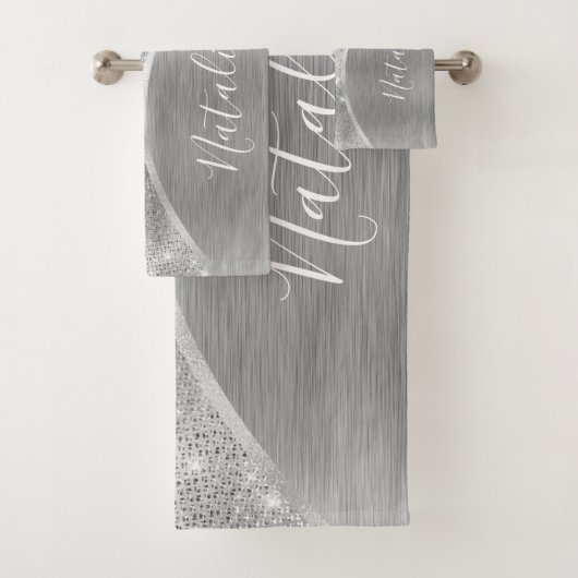 Metallic zilver Glitter Personalized Bad Handdoek (Insitu)