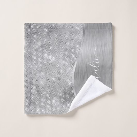Metallic zilver Glitter Personalized Bad Handdoek (Wasdoekje)