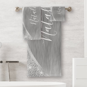 Metallic zilver Glitter Personalized Bad Handdoek