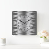 Metallic zilver grijs avy Zebra Stripes Patroon Vierkante Klok (Huis)
