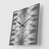 Metallic zilver grijs avy Zebra Stripes Patroon Vierkante Klok (Hoek)