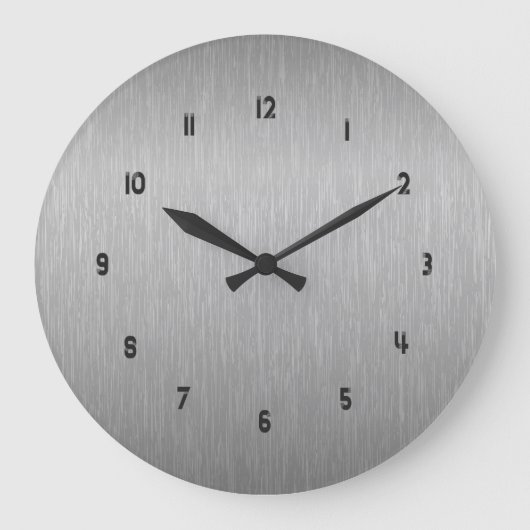 Metallic zilver grijs geborsteld aluminium blikdra grote klok (Voorkant)