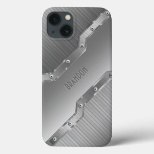 Metallic zilver grijs geborsteld metaal 2 monogram Case-Mate iPhone case