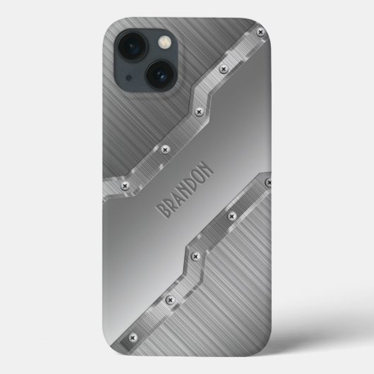 Metallic zilver grijs geborsteld metaal 2 monogram Case-Mate iPhone case (Achterkant)