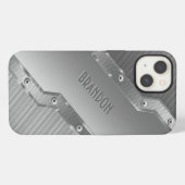 Metallic zilver grijs geborsteld metaal 2 monogram iPhone hoesje (Achterkant horizontaal)