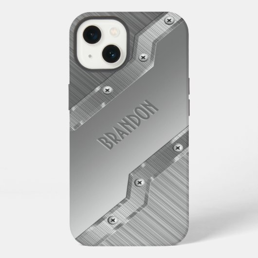 Metallic zilver grijs geborsteld metaal 2 monogram iPhone hoesje (Achterkant)