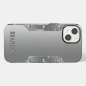 Metallic zilver grijs geborsteld metaal monogram iPhone hoesje (Achterkant horizontaal)
