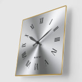 Metallic zilver grijs gouden rand Romeinse cijfers Vierkante Klok (Hoek)
