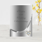 Metallic zilver grijs met diamanten hart kaart (Gele Bloem)