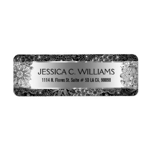 Metallic zilver grijs met zwarte & witte zijde etiket