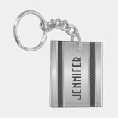 Metallic zilver grijs ontwerp geborsteld aluminium sleutelhanger (Voorkant Links)