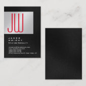 Metallic zilver grijs rood stijlvol modern monogra visitekaartje (Voorkant / Achterkant)