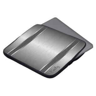Metallic zilver grijze geborstelde aluminium look laptop sleeve