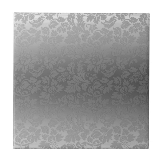 Metallic zilver grijze monochromatische Floral Dam Tegeltje (Voorkant)