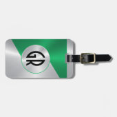 Metallic zilver & groen roestvrij staal look bagagelabel (Voorkant horizontaal)