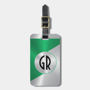 Metallic zilver & groen roestvrij staal look bagagelabel