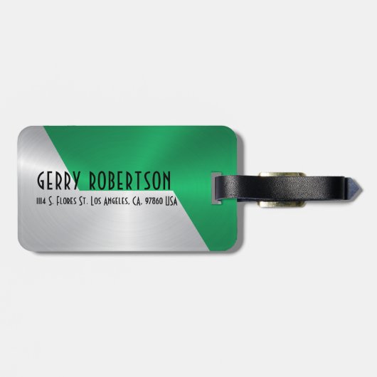 Metallic zilver & groen roestvrij staal look bagagelabel (Achterkant horizontaal)