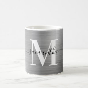 Metallic zilver handtekening Monogram Koffiemok