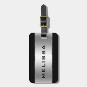 Metallic Zilver Look en Zwart Bagagelabel (Voorkant verticaal)