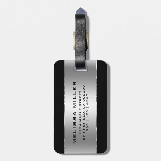 Metallic Zilver Look en Zwart Bagagelabel (Achterkant verticaal)