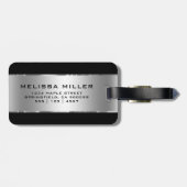 Metallic Zilver Look en Zwart Bagagelabel (Achterkant horizontaal)