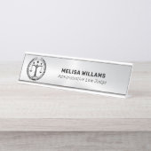 Metallic Zilver Look en Zwart Bureau Naambordje (Voorkant)