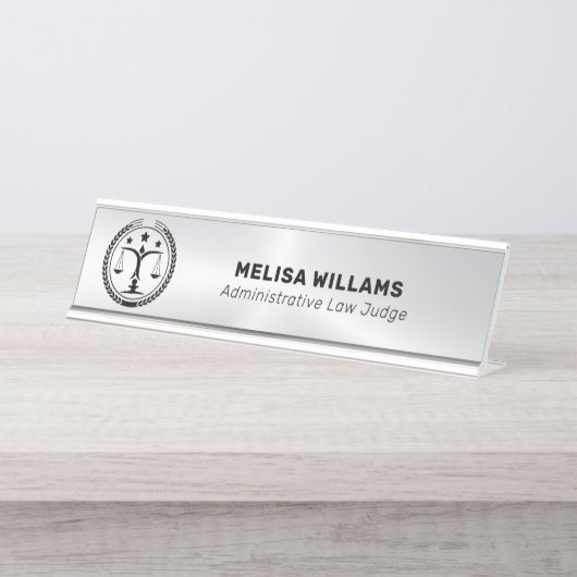 Metallic Zilver Look en Zwart Bureau Naambordje (Voorkant)